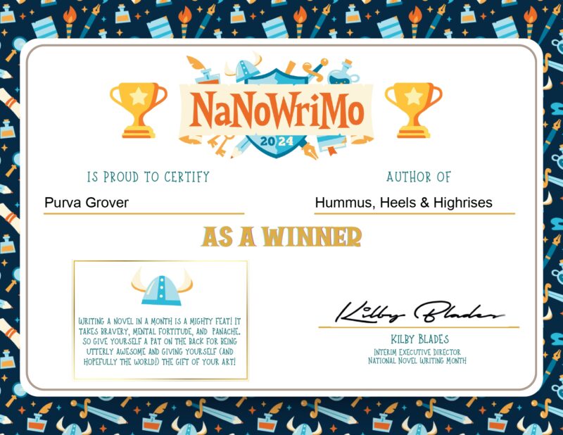 Purva Grover, Dubai-based author, completes and wins NaNoWriMo for the 8th time!