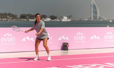 evian Dubai Just Got a Floating Pink Tennis Court