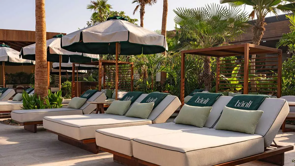 Baoli Dubai pool deck and beach loungers on J1 Beach