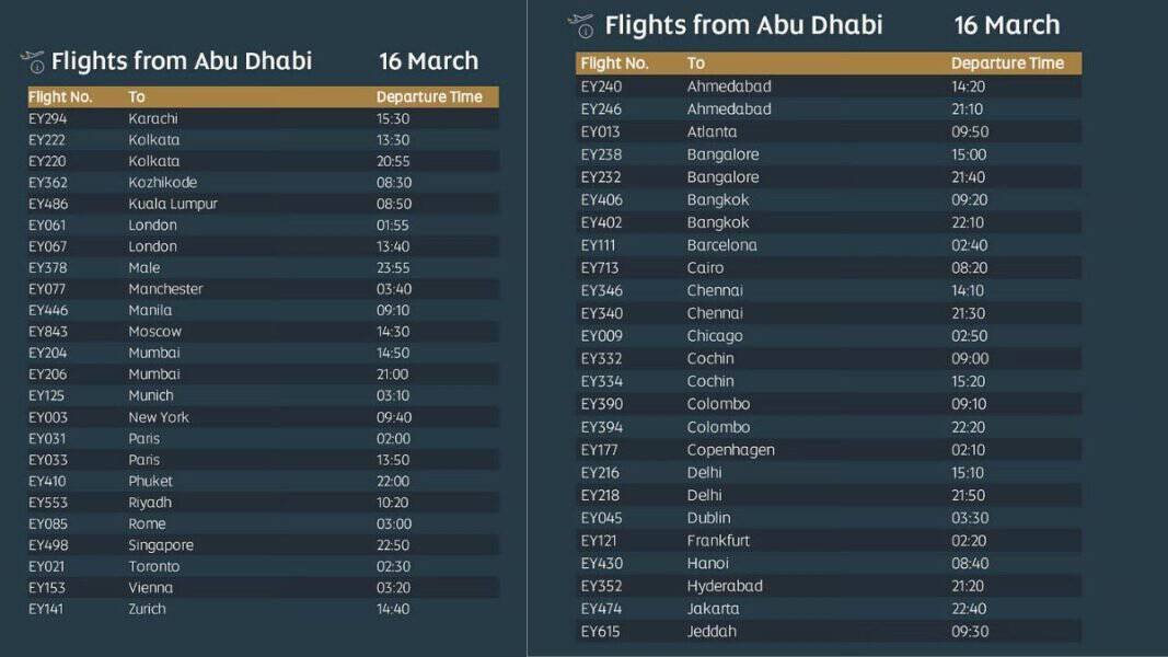 Etihad Airways flight schedule