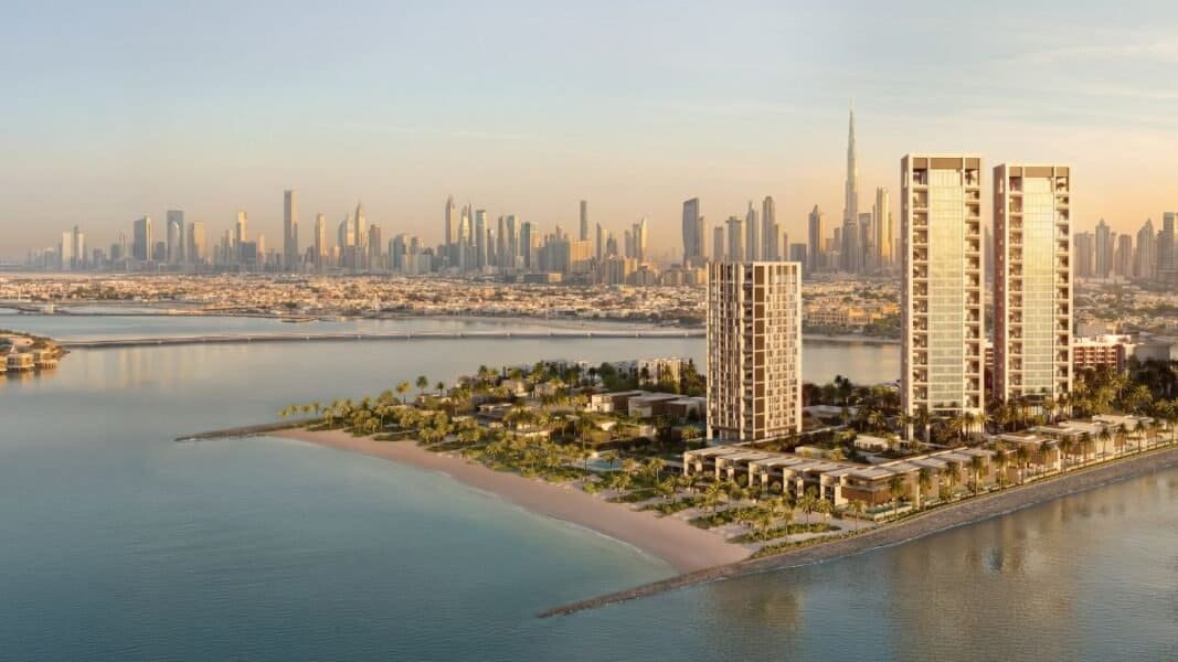 Elegant Dubai skyline with Aman Dubai hotel and residences on the waterfront.