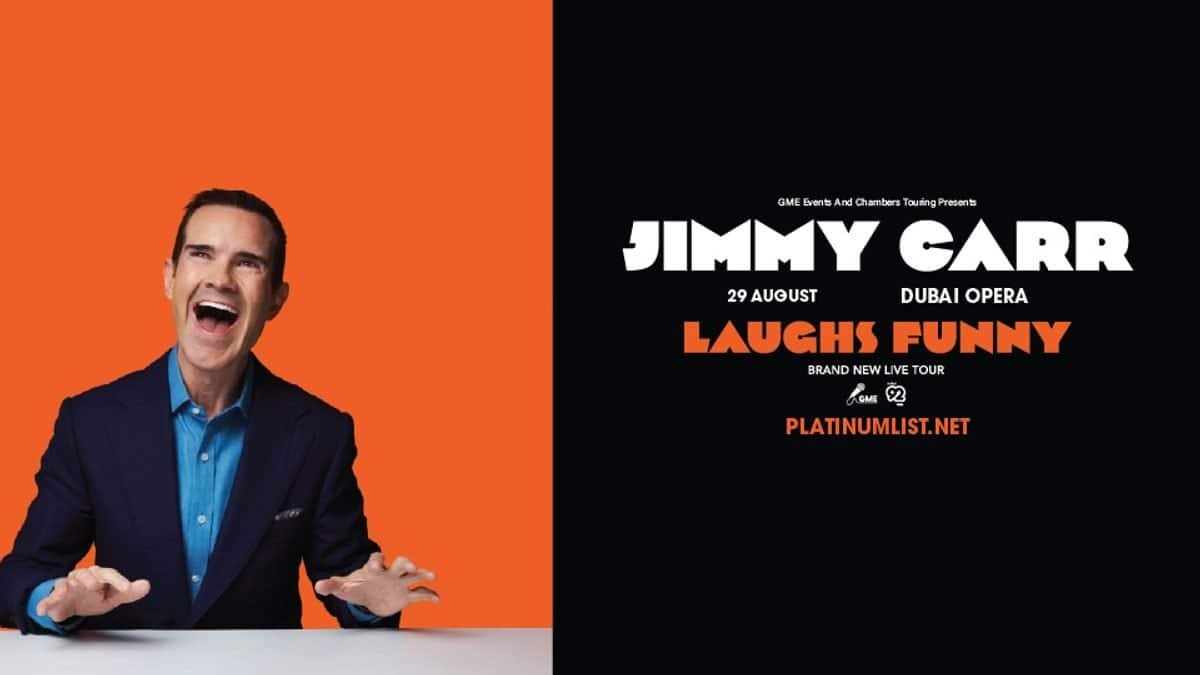 Jimmy Carr Laughs Funny Live at Dubai Opera official event flyer, 29 August 2026